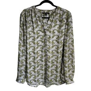 Zac & Rachel Popover Blouse Sz XL Long Roll Tab Sleeves Zebras Green Black White
